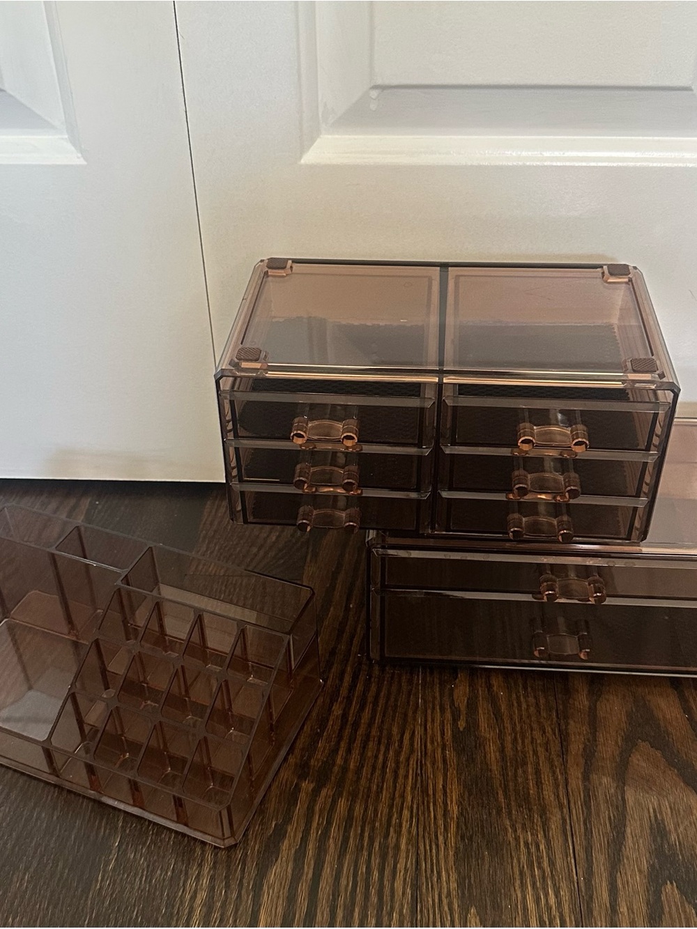 Three Piece Set Acrylic Cosmetic Organizer Storage Drawers - Brown - Picture 4 of 4